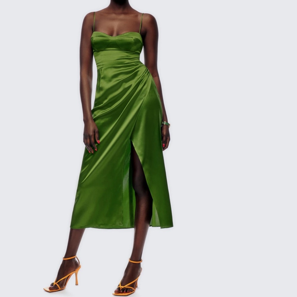 Marguerite silk dress — reformation — palm green — size 8 - Picture 3 of 13